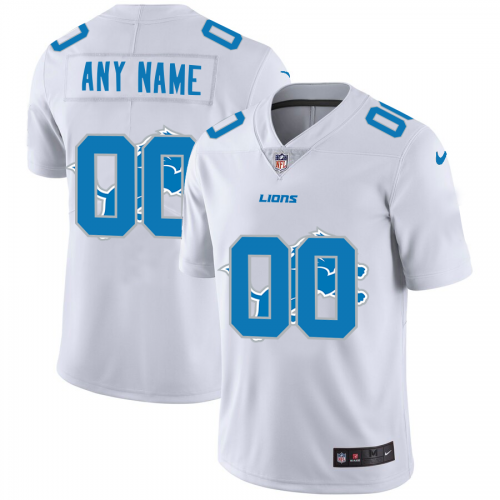 Detroit Lions Custom White Men's Team Logo Dual Overlap Limited Jersey