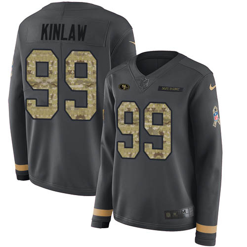San Francisco 49ers #99 Javon Kinlaw Anthracite Salute to Service Women's Stitched Limited Therma Long Sleeve Jersey Womens