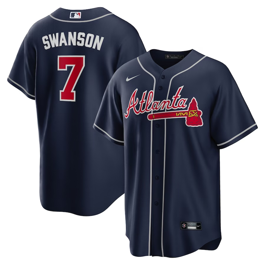 Men's Youth Women's Atlanta Braves #7 Dansby Swanson Navy Alternate 2020 Jersey