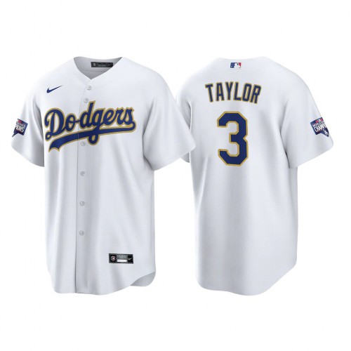 Los Angeles Los Angeles Dodgers #3 Chris Taylor Men's 2021 Gold Program World Series Champions Jersey Whtie Men's