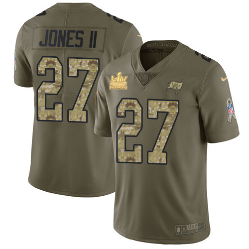 Tampa Bay Buccaneers #27 Ronald Jones II Olive/Camo Men's Super Bowl LV Champions Patch Stitched Limited 2017 Salute To Service Jersey Men's