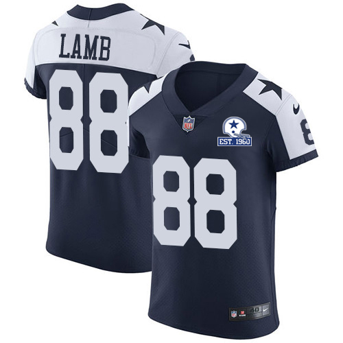Cowboys #88 CeeDee Lamb Navy Blue Thanksgiving Men's Stitched With Established In 1960 Patch Vapor Untouchable Throwback Elite Jersey