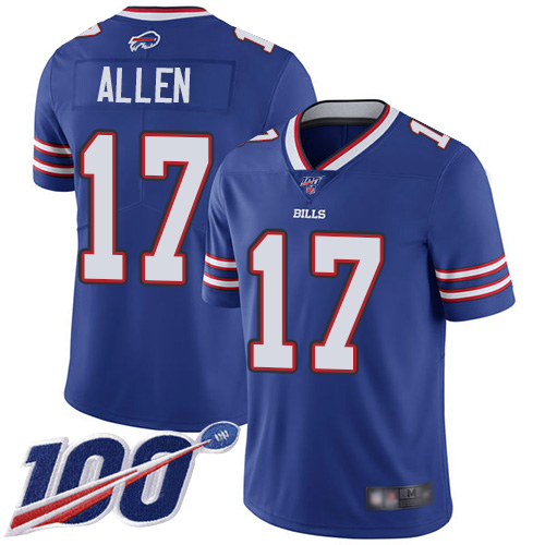 Bills #17 Josh Allen Royal Blue Team Color Youth Stitched 100th Season Vapor Limited Jersey