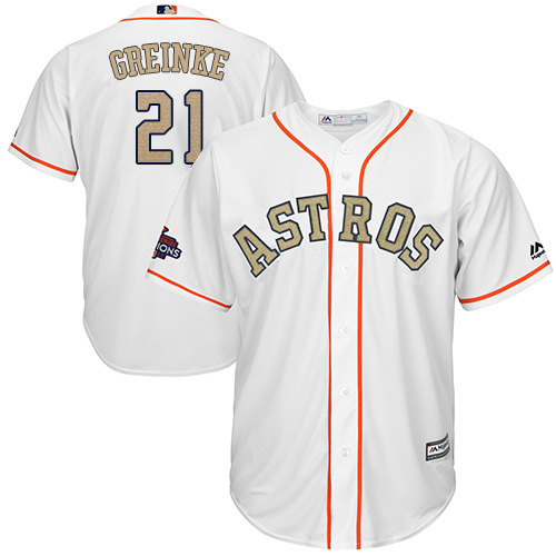 Houston Astros #21 Zack Greinke White 2018 Gold Program Cool Base Stitched Jersey Men's