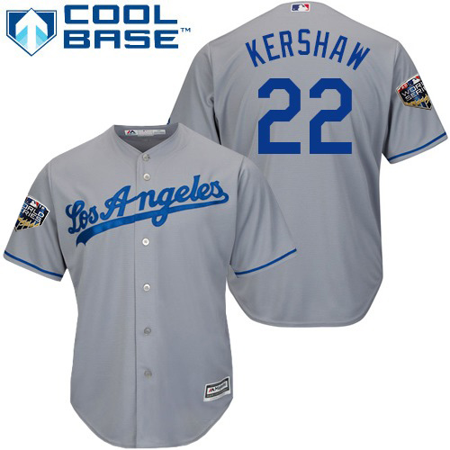 Los Angeles Dodgers #22 Clayton Kershaw Grey New Cool Base 2018 World Series Stitched Jersey Men's