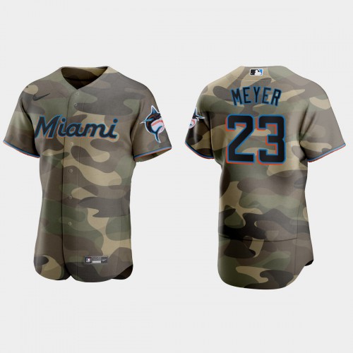 Miami Miami Marlins #23 Max Meyer Men's 2021 Armed Forces Day Authentic Jersey -Camo Men's