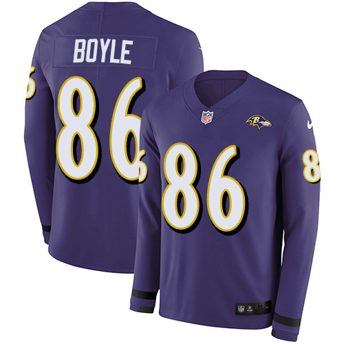 Baltimore Ravens #86 Nick Boyle Purple Team Color Men's Stitched Limited Therma Long Sleeve Jersey Men's