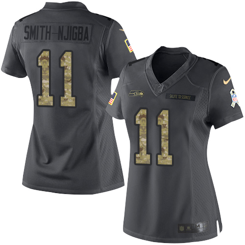Seahawks #11 Jaxon Smith-Njigba Black Women's Stitched Limited 2016 Salute To Service Jersey