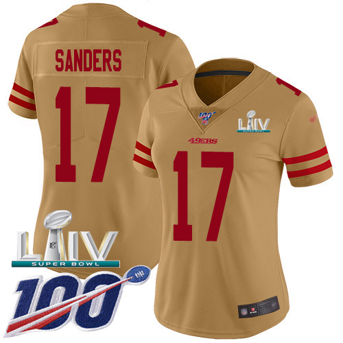 San Francisco 49ers #17 Emmanuel Sanders Gold Super Bowl LIV 2020 Women's Stitched Limited Inverted Legend 100th Season Jersey Womens