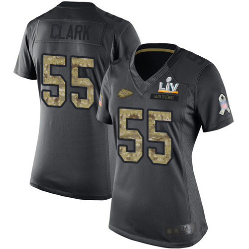 Kansas City Chiefs #55 Frank Clark Black Women's Super Bowl LV Bound Stitched Limited 2016 Salute to Service Jersey Womens