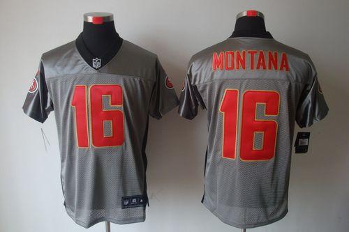 49ers #16 Joe Montana Grey Shadow Men's Stitched Elite Jersey