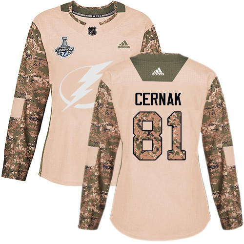 Adidas Tampa Bay Lightning #81 Erik Cernak Camo Authentic 2017 Veterans Day Women's 2020 Stanley Cup Champions Stitched Jersey Womens