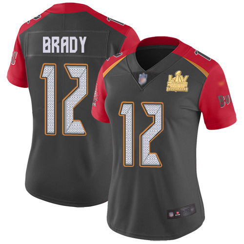 Buccaneers #12 Tom Brady Gray Women's Super Bowl LV Champions Patch Stitched Limited Inverted Legend Jersey
