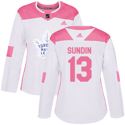 Adidas Maple Toronto Maple Leafs #13 Mats Sundin White/Pink Authentic Fashion Women's Stitched Jersey Womens