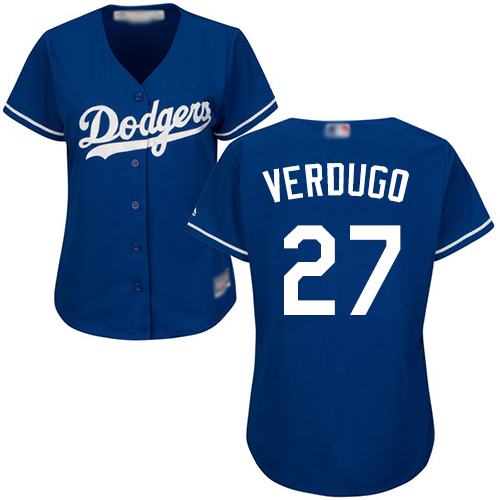 Los Angeles Dodgers #27 Alex Verdugo Blue Alternate Women's Stitched Jersey Womens