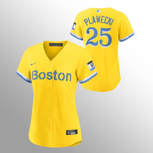 Boston Boston Red Sox #25 Kevin Plawecki Women's 2021 City Connect Gold Fans Version Jersey Womens