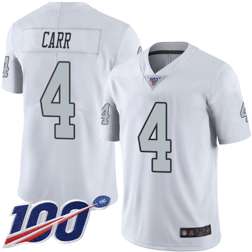 Raiders #4 Derek Carr White Youth Stitched Limited Rush 100th Season Jersey