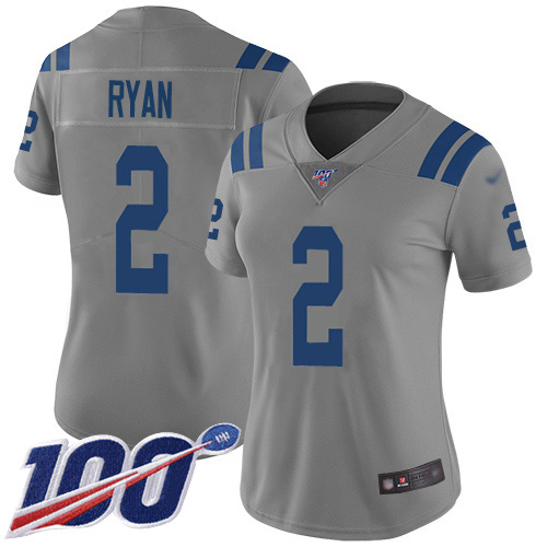 Colts #2 Matt Ryan Gray Women's Stitched Limited Inverted Legend 100th Season Jersey