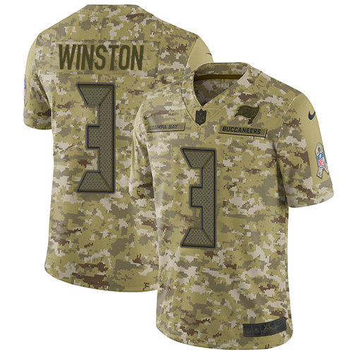 Tampa Bay Buccaneers #3 Jameis Winston Camo Youth Stitched Limited 2018 Salute to Service Jersey Youth