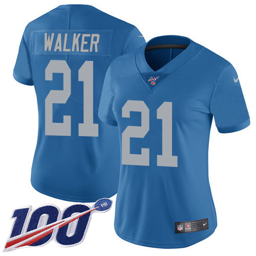 Detroit Lions #21 Tracy Walker Blue Throwback Women's Stitched 100th Season Vapor Untouchable Limited Jersey Womens