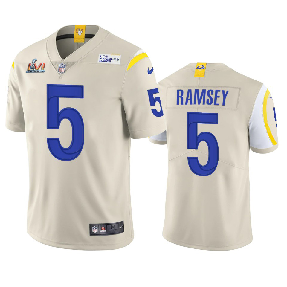 Los Angeles Rams #5 Jalen Ramsey Men's Super Bowl LVI Patch Vapor Limited Jersey - Bone