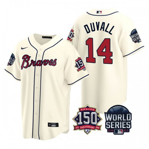 Atlanta Atlanta Braves #14 Adam Duvall 150th Anniversary 2021 World Series Youth Jersey - Cream Youth