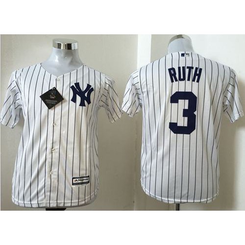 New York Yankees #3 Babe Ruth White Name Back Stitched Youth Jersey Youth