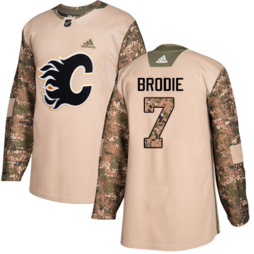 Adidas Calgary Flames #7 TJ Brodie Camo Authentic 2017 Veterans Day Stitched Jersey Men's