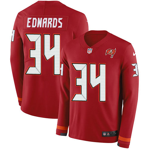 Tampa Bay Buccaneers #34 Mike Edwards Red Team Color Youth Stitched Limited Therma Long Sleeve Jersey Youth