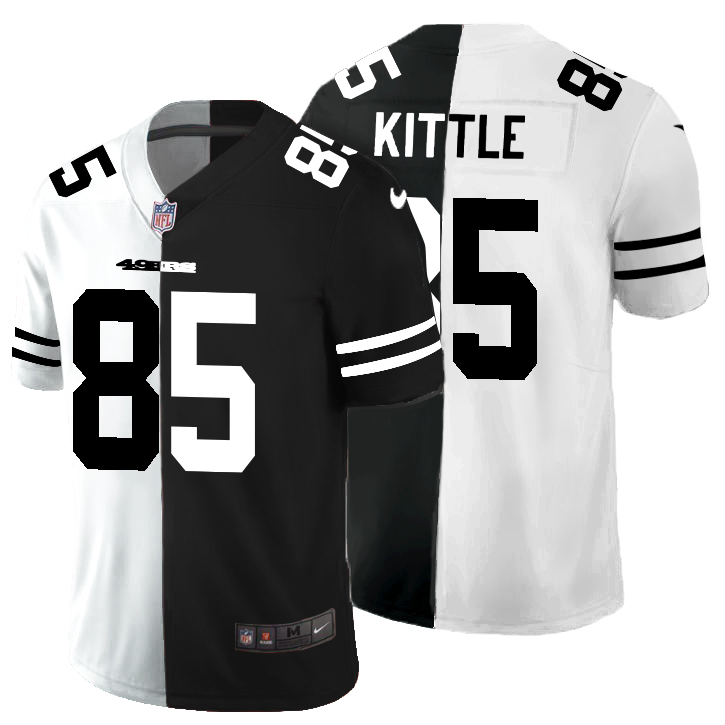 San Francisco 49ers #85 George Kittle Men's Black V White Peace Split Vapor Untouchable Limited Jersey