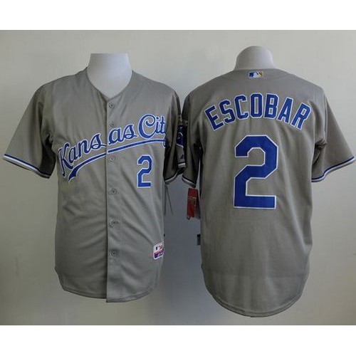 Kansas City Royals #2 Alcides Escobar Grey Cool Base Stitched Jersey Men's