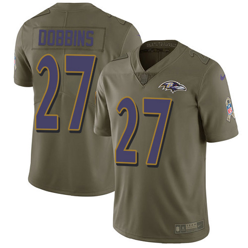 Baltimore Ravens #27 J.K. Dobbins Olive Youth Stitched Limited 2017 Salute To Service Jersey Youth