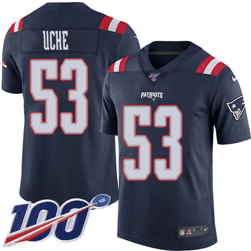 New England Patriots #53 Josh Uche Navy Blue Youth Stitched Limited Rush 100th Season Jersey Youth