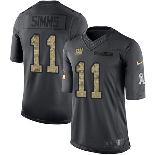 New York Giants #11 Phil Simms Black Men's Stitched Limited 2016 Salute to Service Jersey Men's