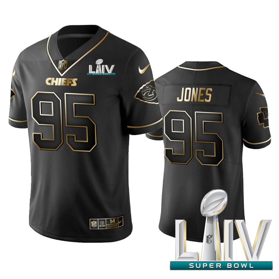 Chiefs #95 Chris Jones Black Golden Super Bowl LIV 2020 Limited Edition Stitched Jersey