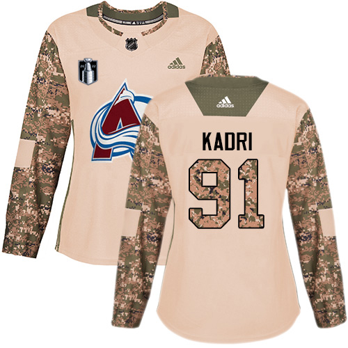 Adidas Colorado Avalanche #91 Nazem Kadri Camo Women's 2022 Stanley Cup Final Patch Authentic Veterans Day Stitched Jersey Womens