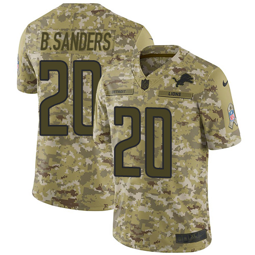 Lions #20 Barry Sanders Camo Men's Stitched Limited 2018 Salute To Service Jersey