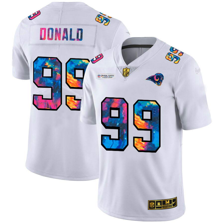 Los Angeles Rams #99 Aaron Donald Men's White Multi-Color 2020 Crucial Catch Limited Jersey