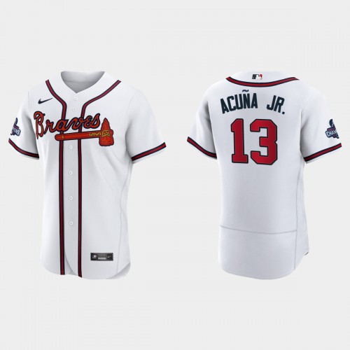 Atlanta Atlanta Braves #13 Ronald Acuna Jr. Men's 2021 World Series Champions Patch Authentic Player Jersey - White Men's