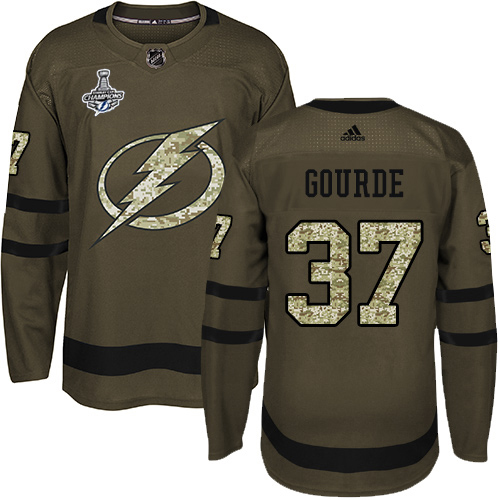 Adidas Tampa Bay Lightning #37 Yanni Gourde Green Salute to Service Youth 2020 Stanley Cup Champions Stitched Jersey Youth