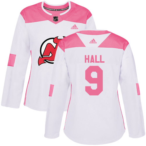 Adidas New Jersey Devils #9 Taylor Hall White/Pink Authentic Fashion Women's Stitched Jersey Womens