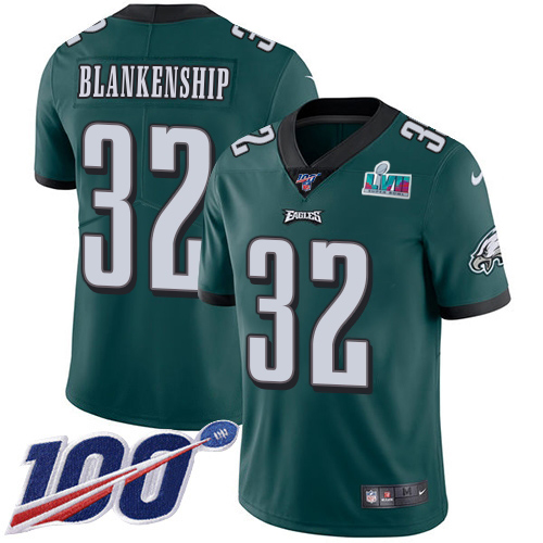 Eagles #32 Reed Blankenship Green Team Color Super Bowl LVII Patch Youth Stitched 100th Season Vapor Untouchable Limited Jersey