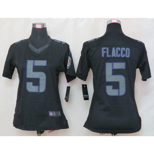 Baltimore Ravens #5 Joe Flacco Black Impact Women's Stitched Limited Jersey Womens