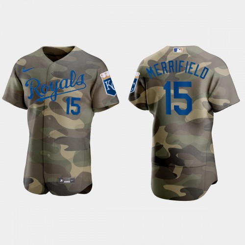 Kansas City Kansas City Royals #15 Whit Merrifield Men's 2021 Armed Forces Day Authentic Jersey -Camo Men's