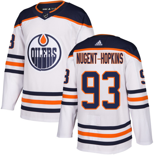 Adidas Edmonton Oilers #93 Ryan Nugent-Hopkins White Road Authentic Stitched Jersey Men's
