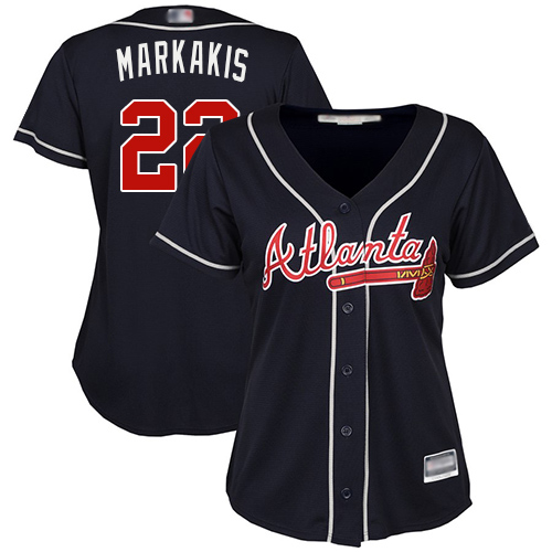 Atlanta Braves #22 Nick Markakis Navy Blue Alternate Women's Stitched Jersey Womens