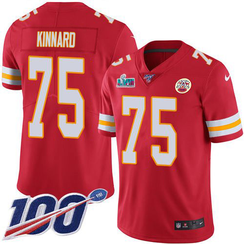 Chiefs #75 Darian Kinnard Red Team Color Super Bowl LVII Patch Youth Stitched 100th Season Vapor Limited Jersey