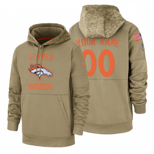 Denver Broncos Custom Tan 2019 Salute To Service Name & Number Sideline Therma Pullover Hoodie