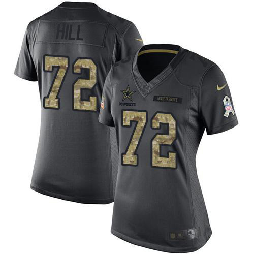 Dallas Cowboys #72 Trysten Hill Black Women's Stitched Limited 2016 Salute to Service Jersey Womens