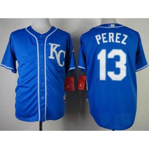 Kansas City Royals #13 Salvador Perez Blue Alternate 2 Cool Base Stitched Jersey Men's